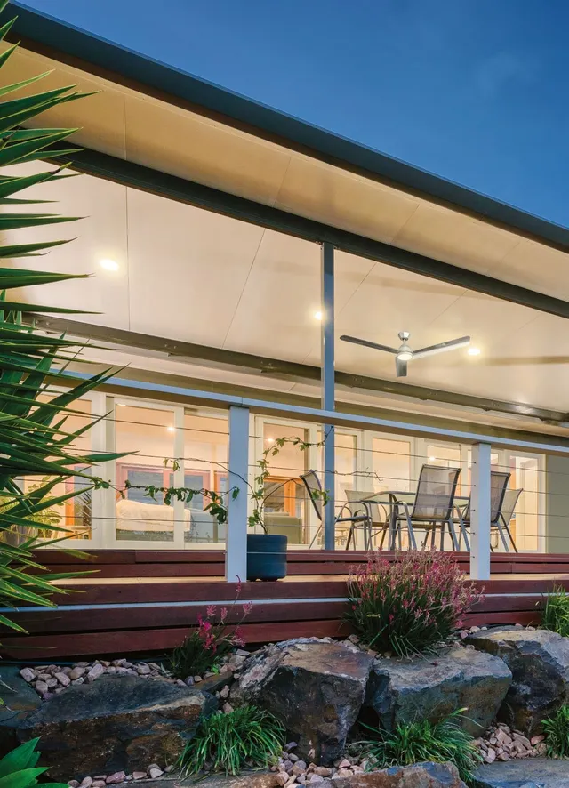 Stratco Outback gable roof with ceiling fan